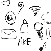 Verschiedene Symbole: eine Note, ein Herz, ein Mikrofon, eine Wolke, eine Mail