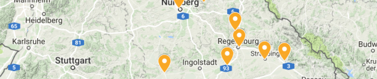 Eine Karte auf der die Regionalen Vereine eingezeichnet sind